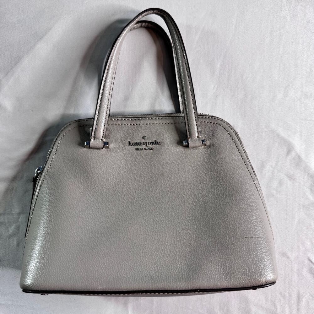 Kate Spade New York Gray Dome Satchel Crossbody Bag Pebbled Leather Purse